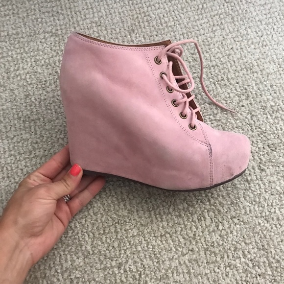 pink wedge booties